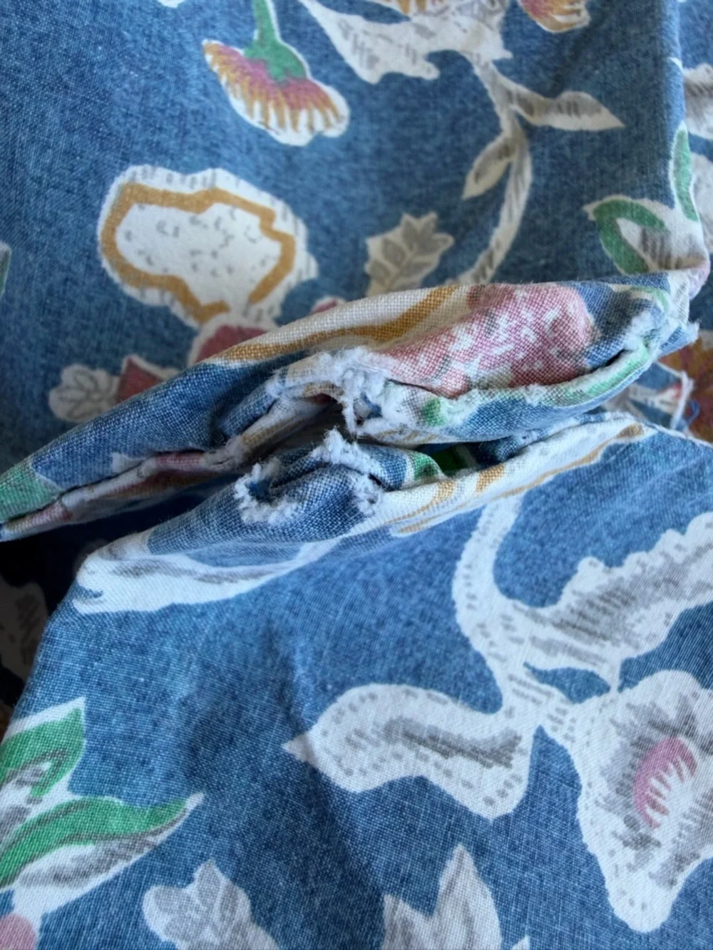 VTG Ralph Lauren Jardin Blue 3-Piece Sheet Set Blue Floral 90s 100% Cotton FLAWS